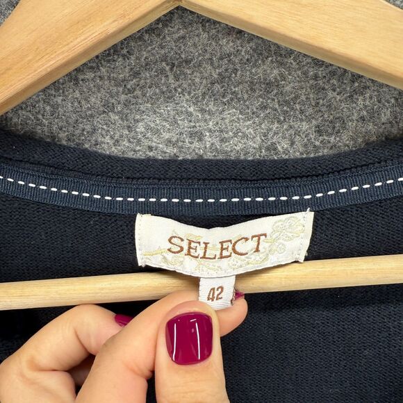 Select Sweater Pullover Women S Small Black Striped Knit Long Sleeve Cotton - Picture 3 of 7